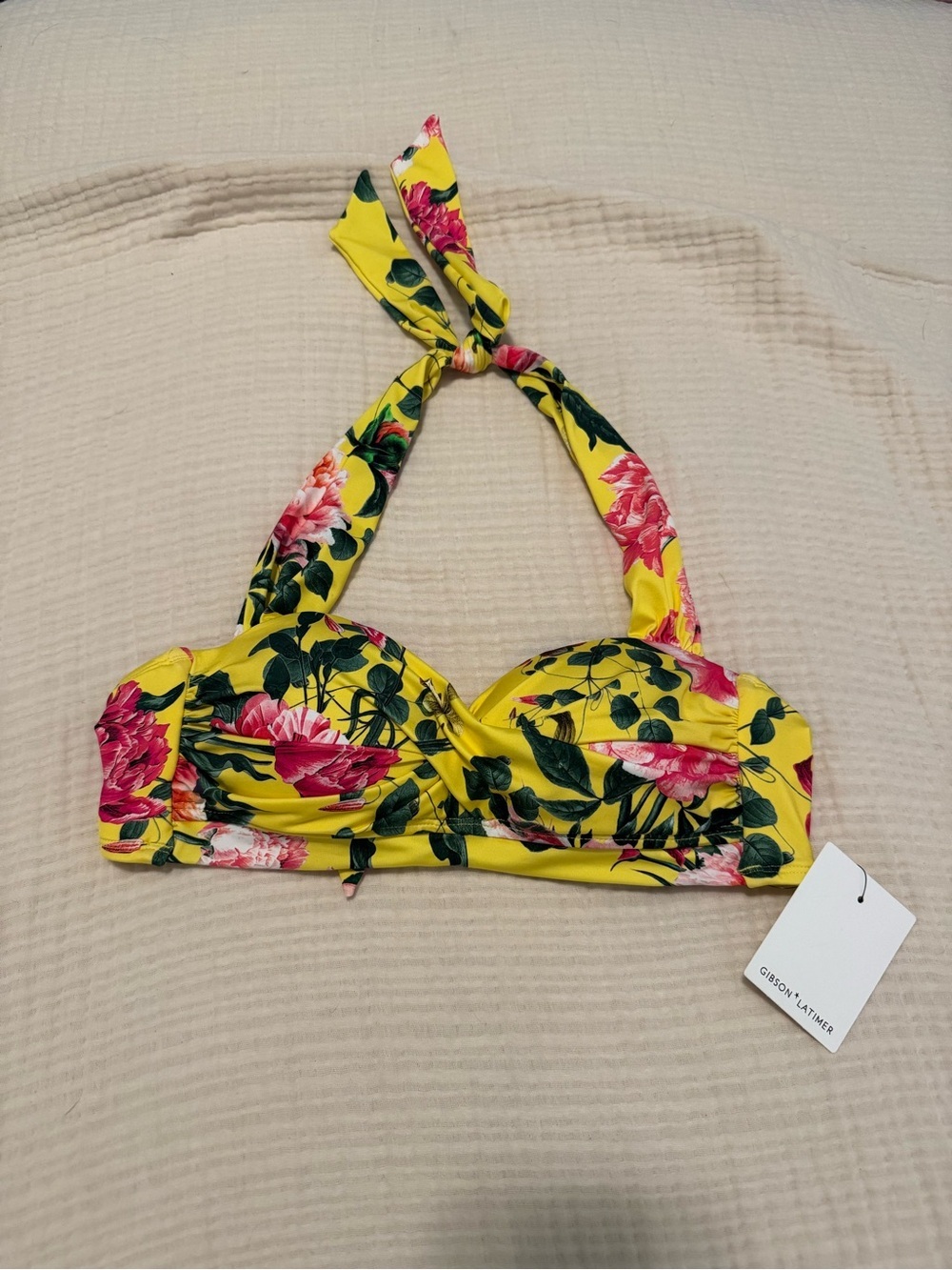 🌺 Gibson & Latimer Floral Bikini Top – Yellow Tropical Halter